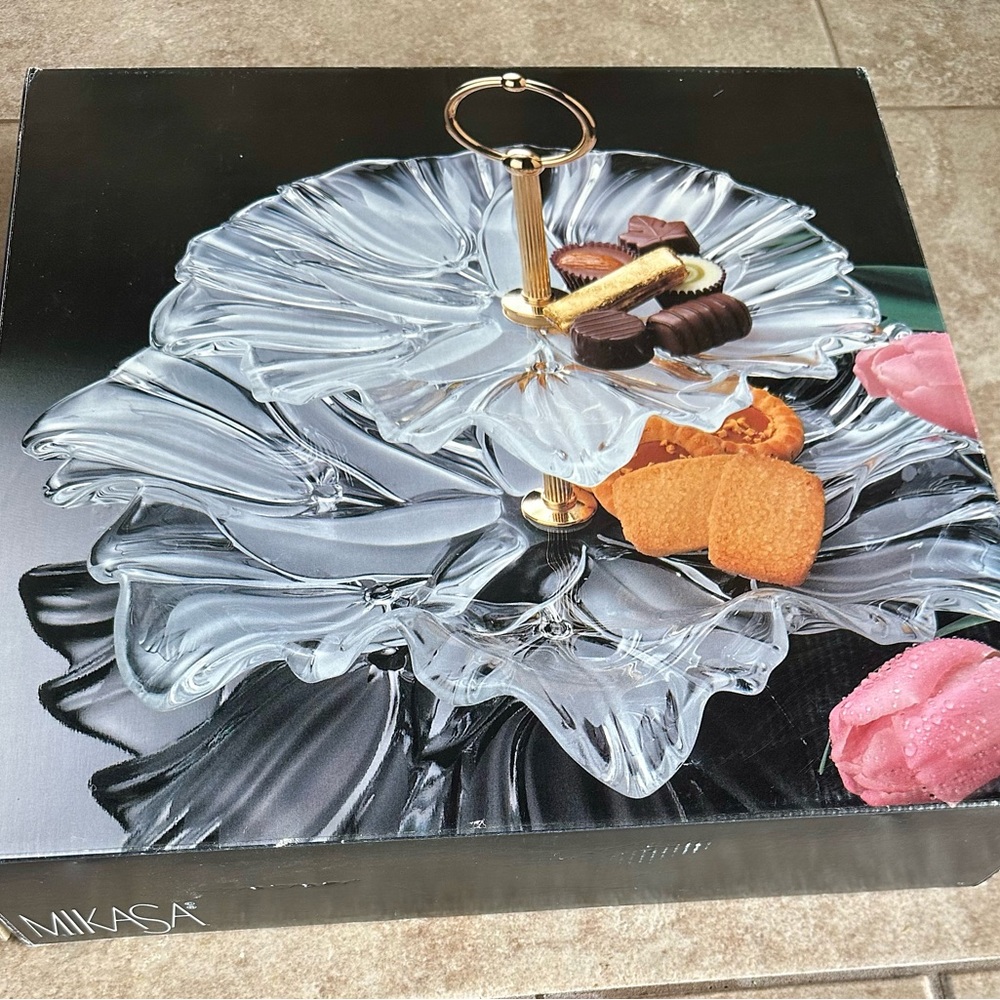 Mikasa Tulips Satin 2-Tier 10" Serving Plates Platters Crystal